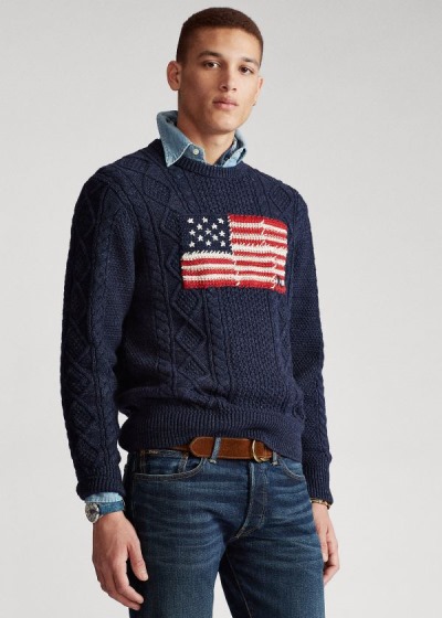 Polo Ralph Lauren Aran Patchwork-Flag Striktrøje Herre Danmark (WYCKN9708)